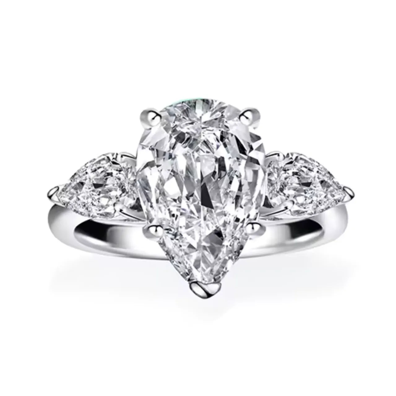 Three Stone Pear Cut Moissanite Engagement Ring
