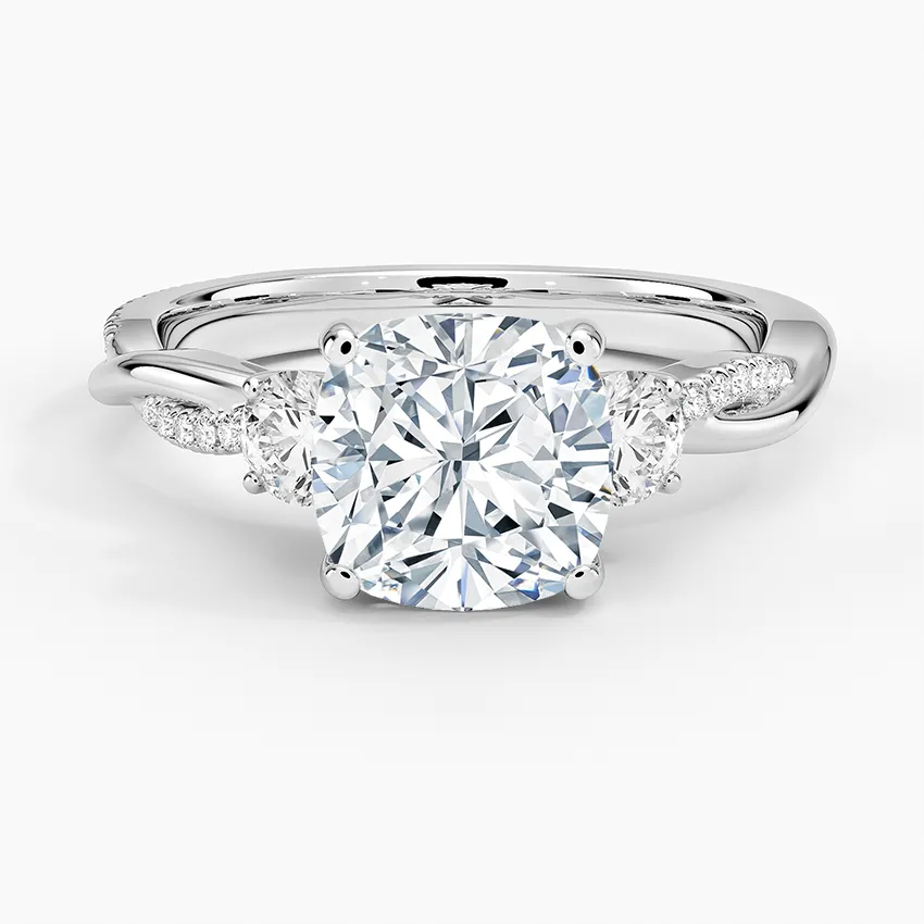 Twisted Band Cushion Cut Three Stone Engagement Ring