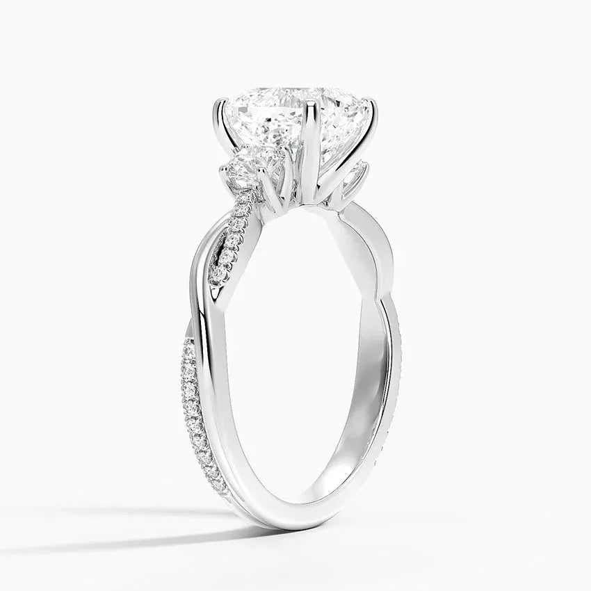 Twisted Band Cushion Cut Three Stone Engagement Ring