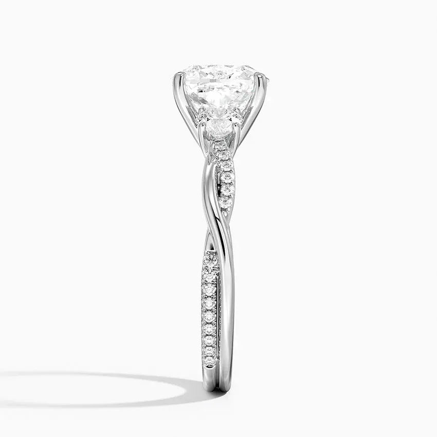 Twisted Band Cushion Cut Three Stone Engagement Ring