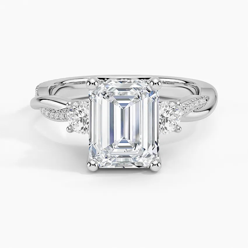 Twisted Band Emerald Cut Three Stone Engagement Ring