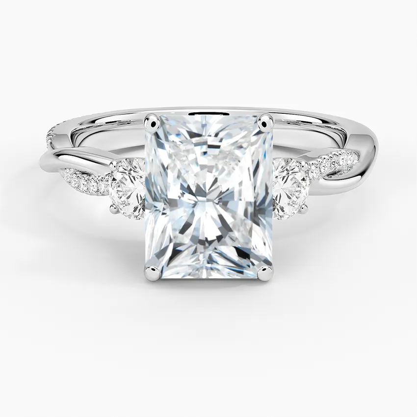 Twisted Band Radiant Cut Three Stone Engagement Ring