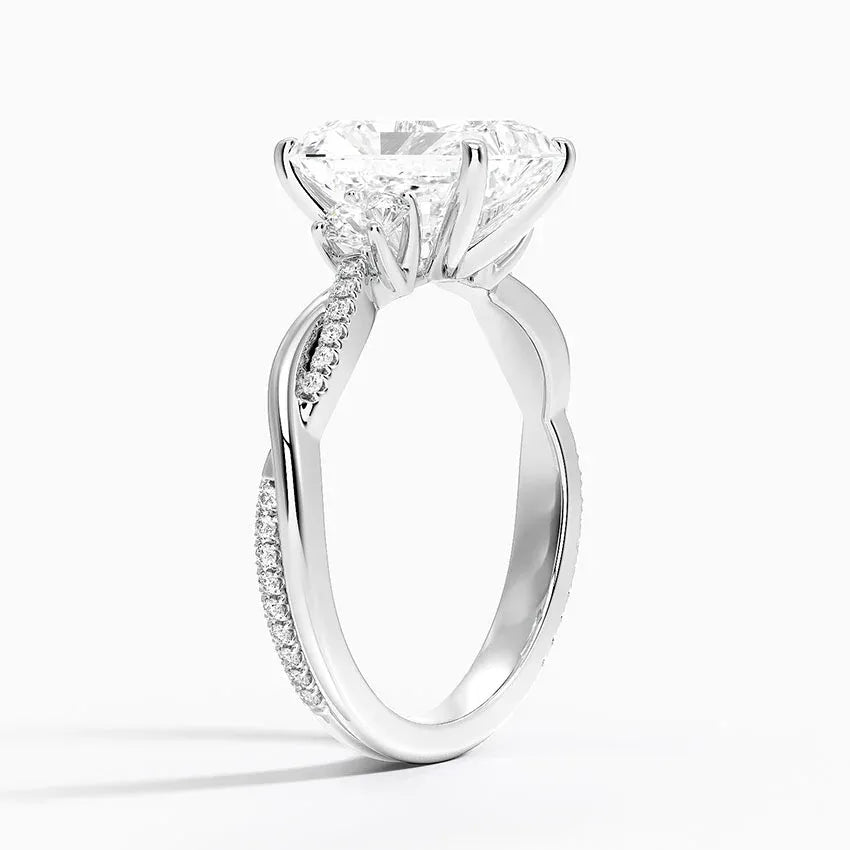Twisted Band Radiant Cut Three Stone Engagement Ring