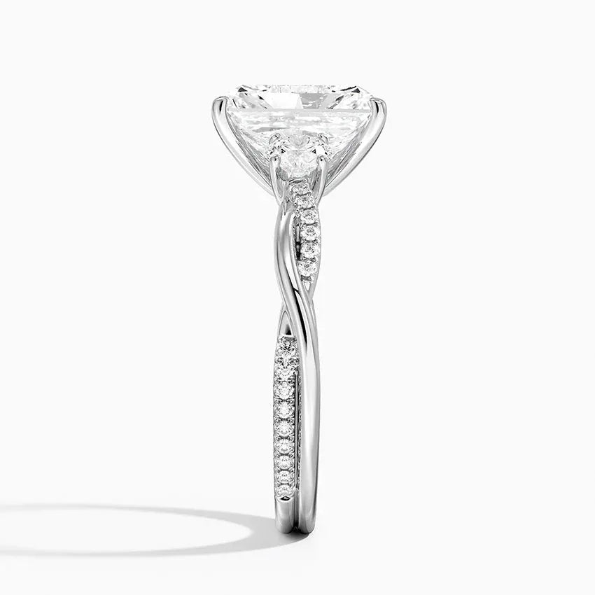 Twisted Band Radiant Cut Three Stone Engagement Ring