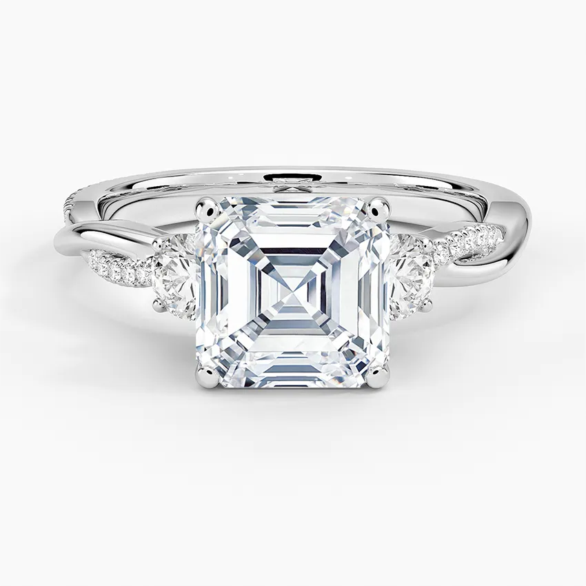 Twisted Band Asscher Cut Three Stone Engagement Ring