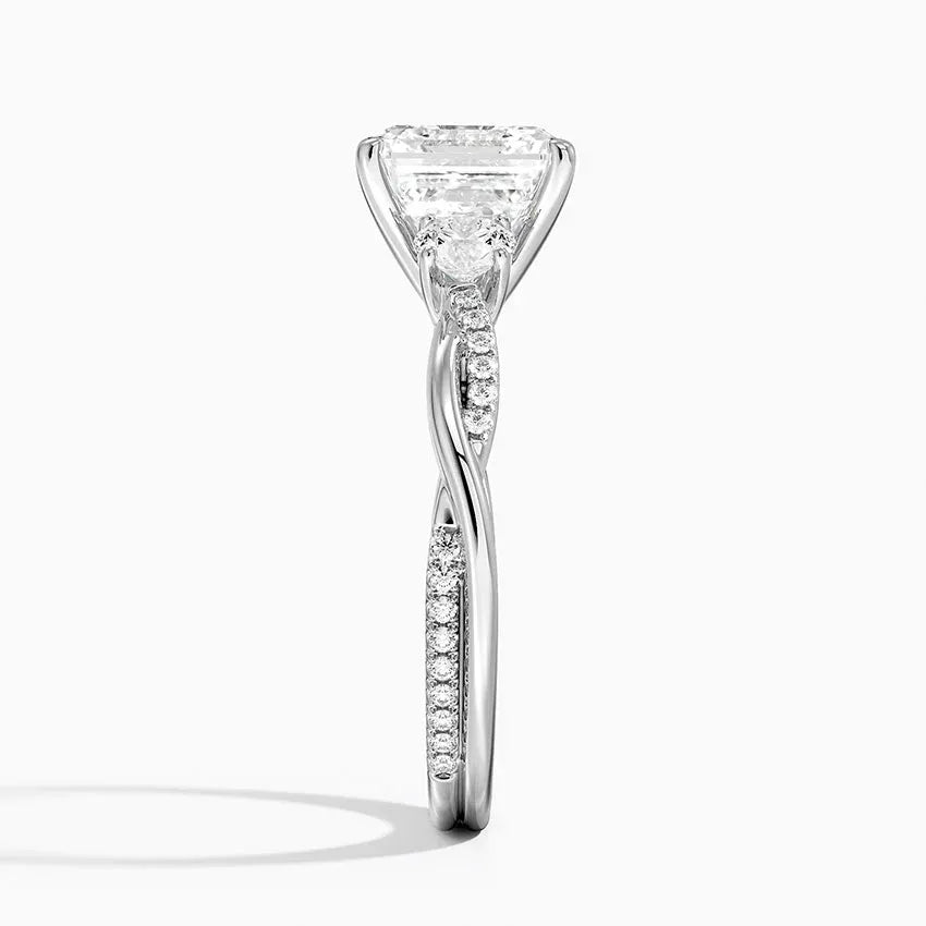 Twisted Band Asscher Cut Three Stone Engagement Ring