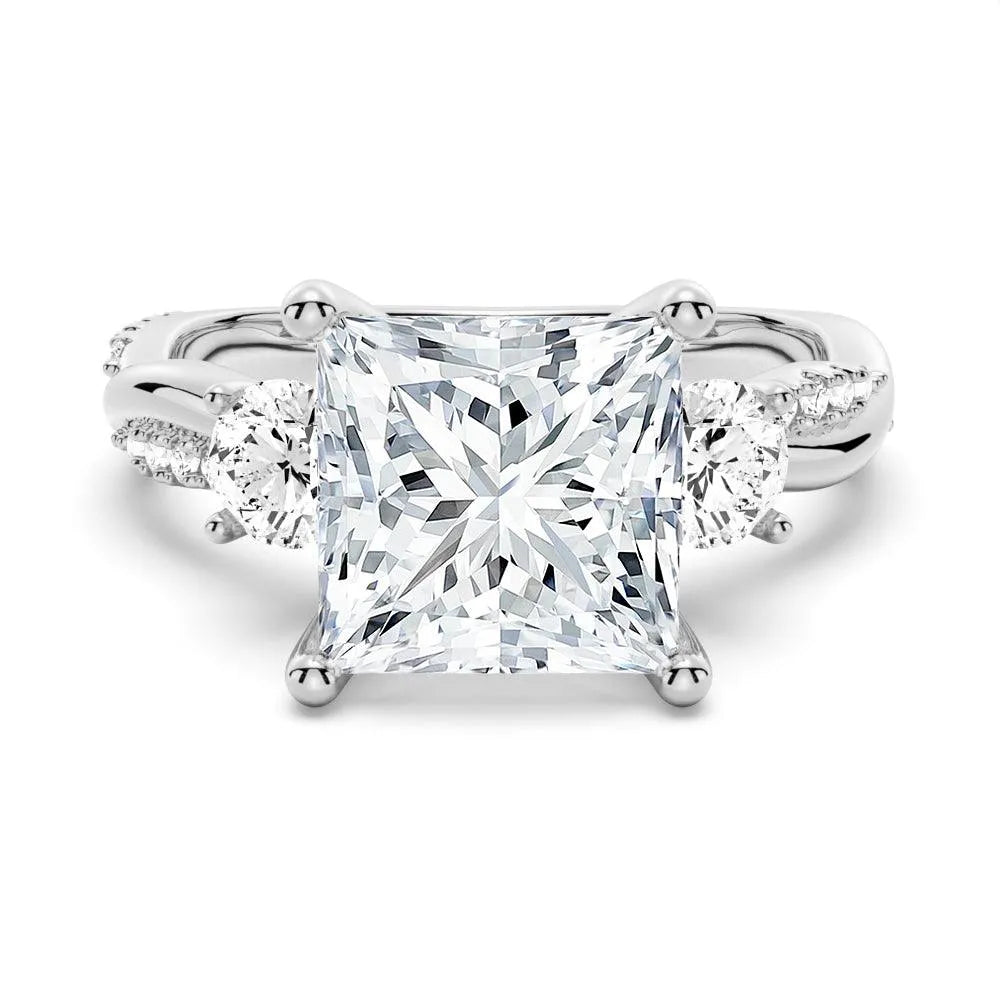 Twisted Band Princess Cut Three Stone Engagement Ring