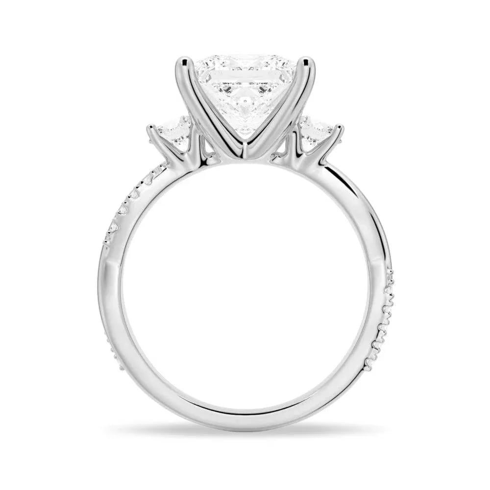 Twisted Band Princess Cut Three Stone Engagement Ring