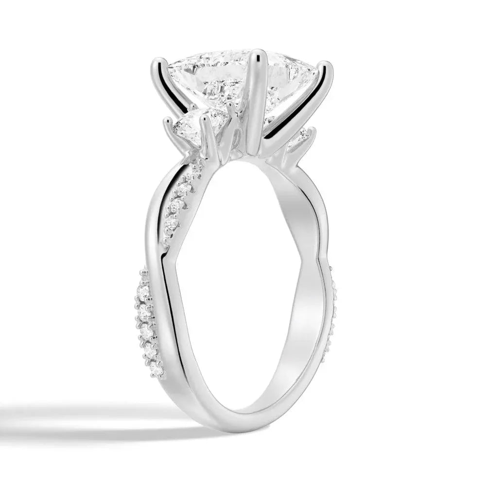 Twisted Band Princess Cut Three Stone Engagement Ring