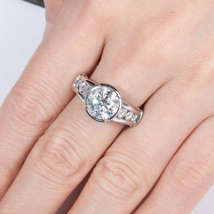 Channel Sidestone Bezel Moissanite Engagement Ring