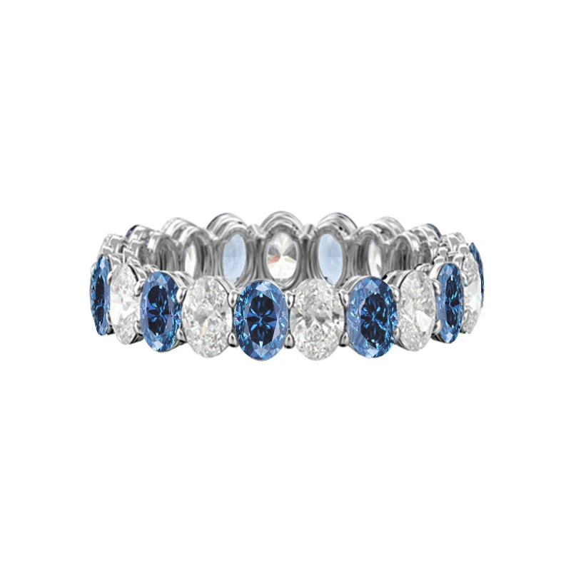 Blue and White Oval Moissanite Eternity Band