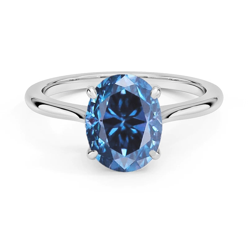 Classic Blue Oval Moissanite Ring