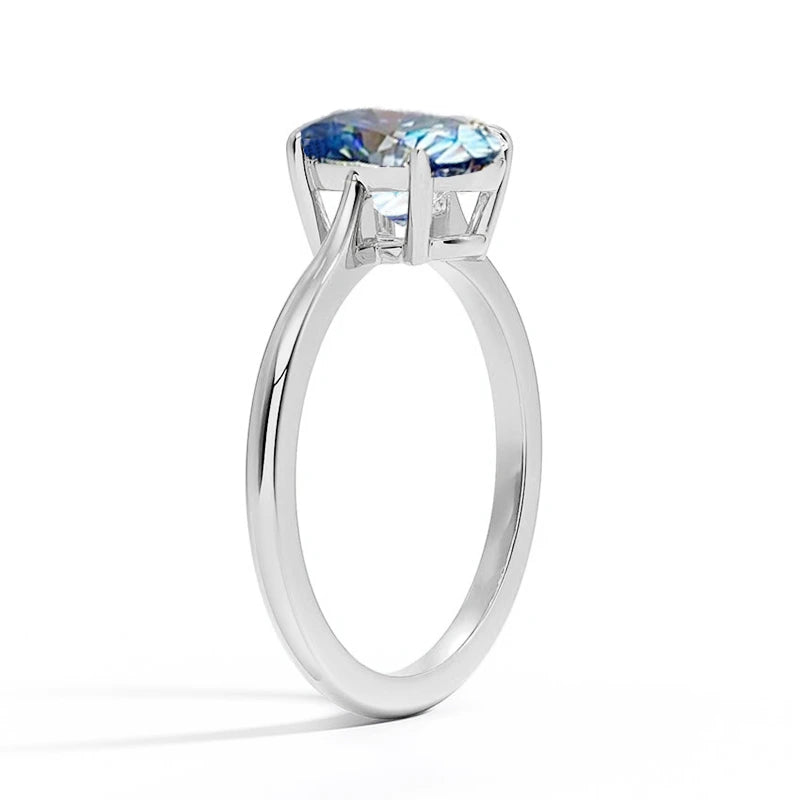 Classic Blue Oval Moissanite Ring