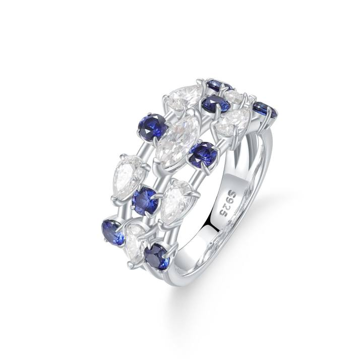 Sapphire&Moissanite Triple Stack Ring