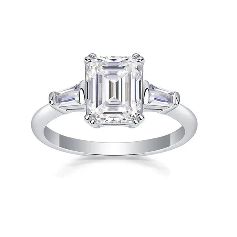 Tapered Baguette Three Stone Emerald Moissanite Engagement Ring 3.0 ct