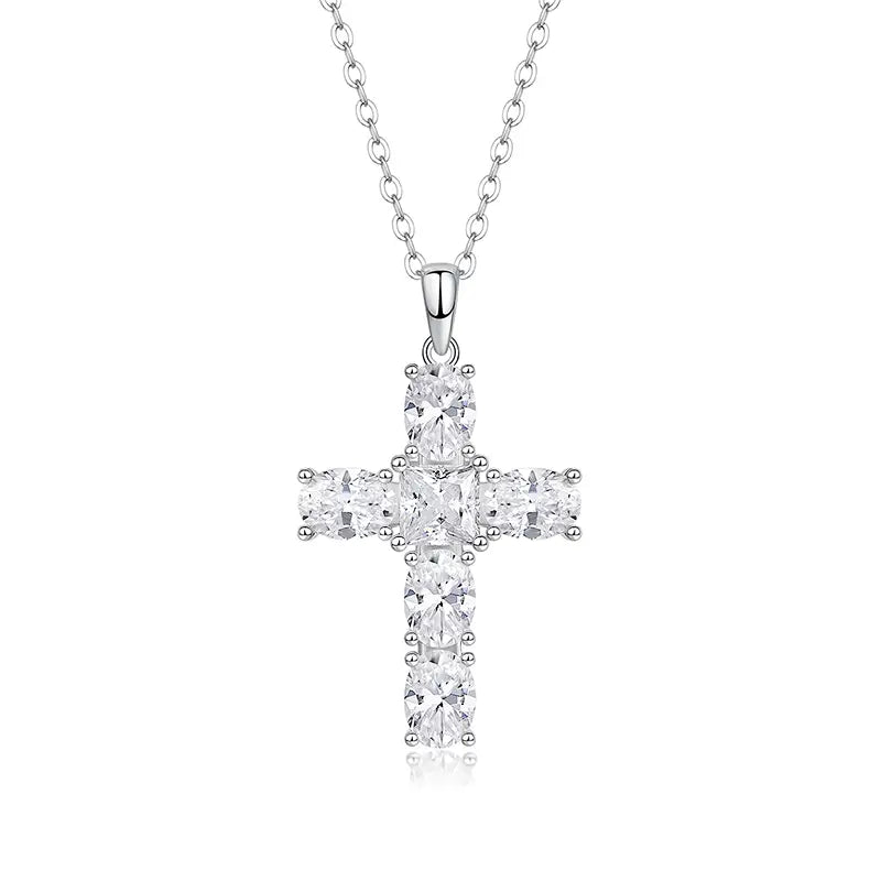 Princess&Oval Moissanite Cross Pendant