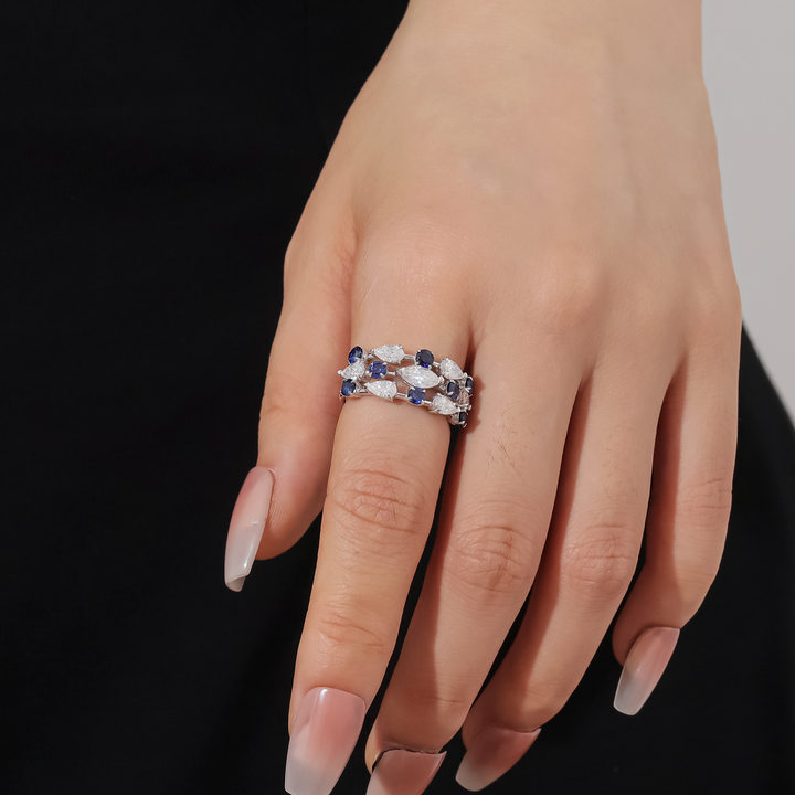 Sapphire&Moissanite Triple Stack Ring