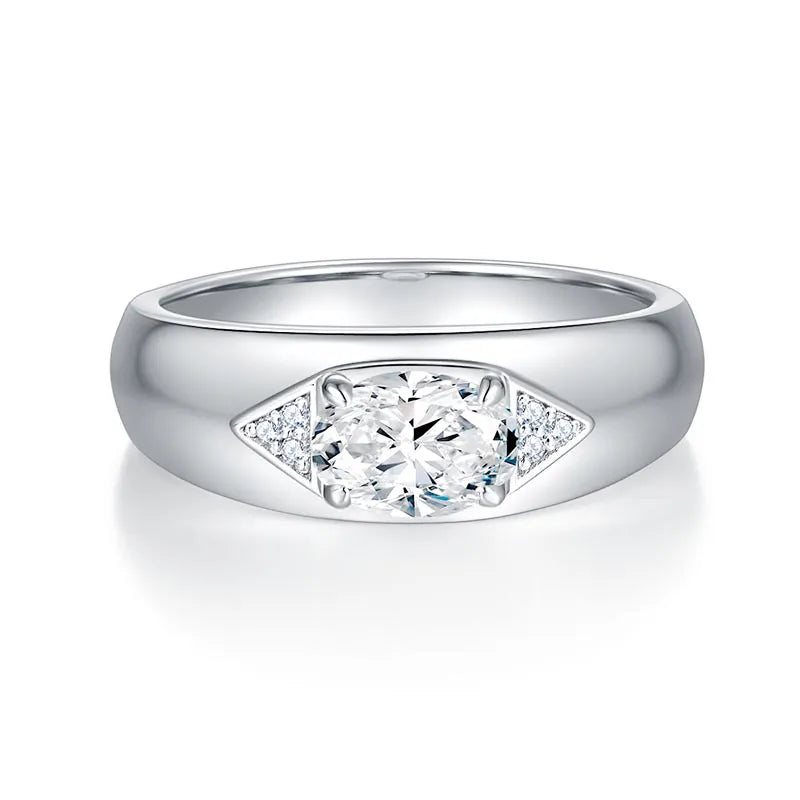 Thick Band Accent Oval Moissanite Ring