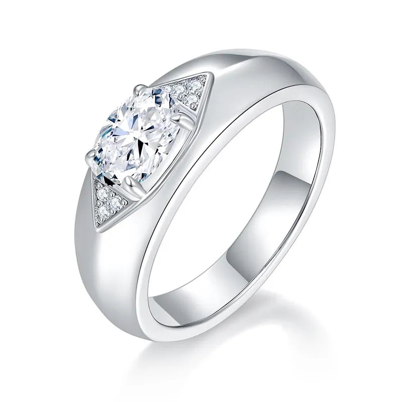 Thick Band Accent Oval Moissanite Ring