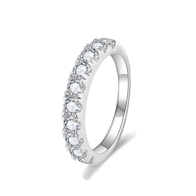 French Pave Moissanite Half Eternity Wedding Band