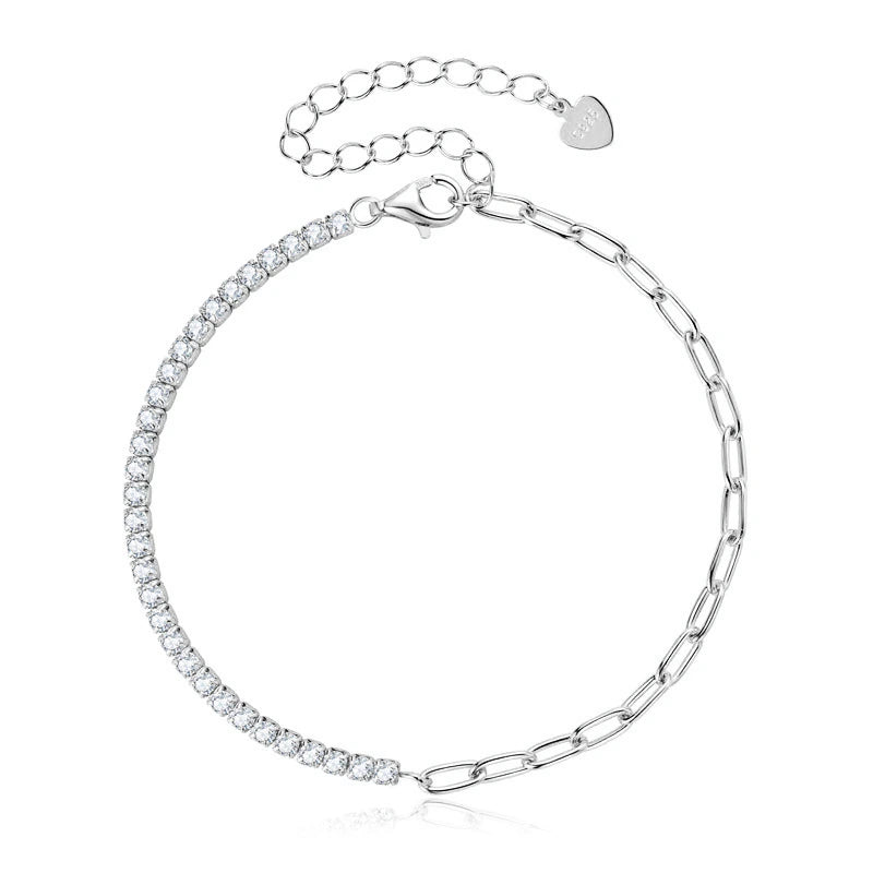 Half Paperclip Chain Half Tennis Moissanite Bracelet