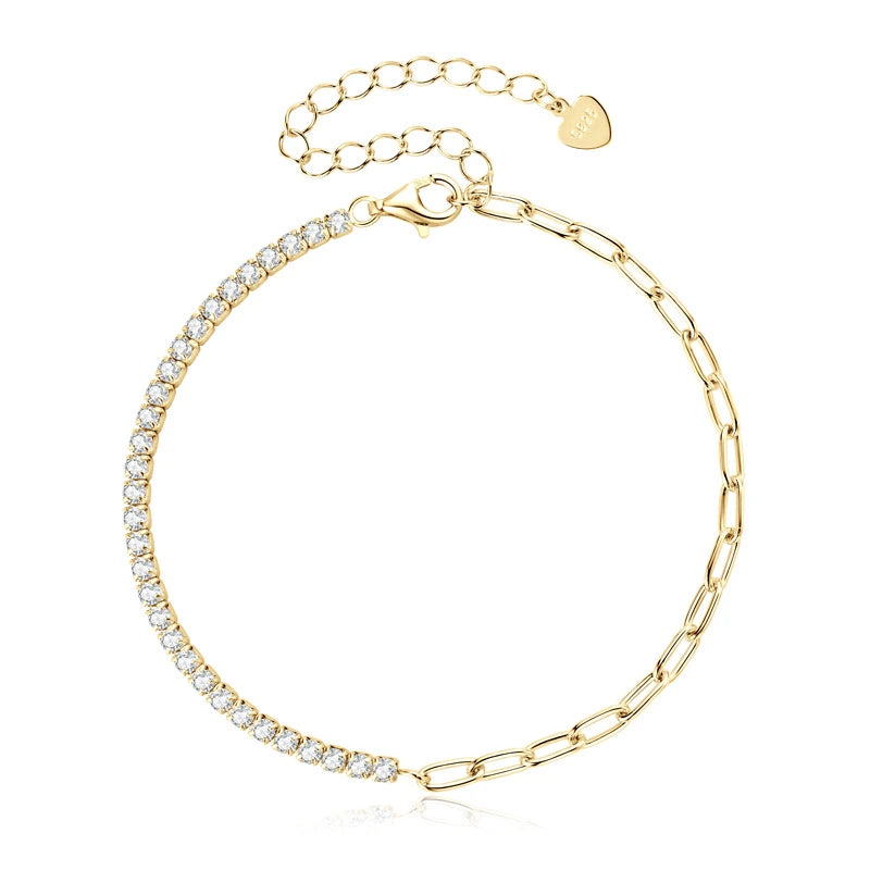 Half Paperclip Chain Half Tennis Moissanite Bracelet