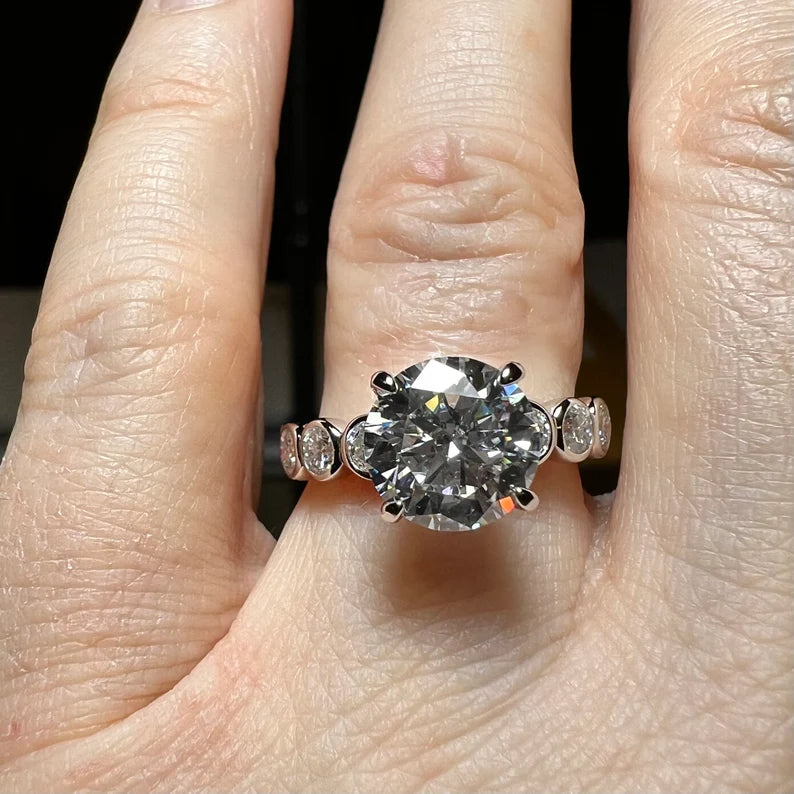 Bezel Set Sidestone Moissanite Engagement Ring
