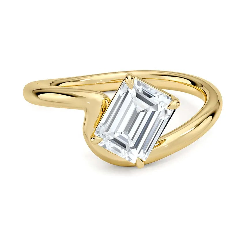 Solitaire Wave Band Emerald Cut Engagement Ring