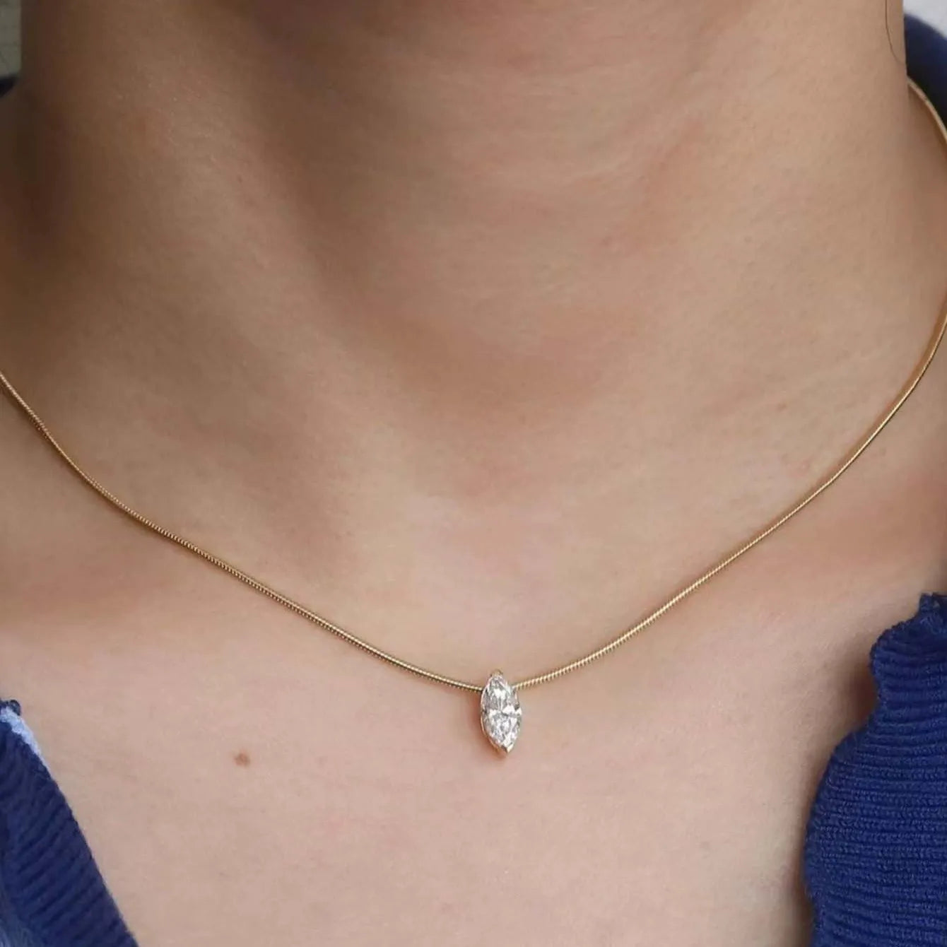 Solitaire Marquise Moissanite Snake Chain Necklace