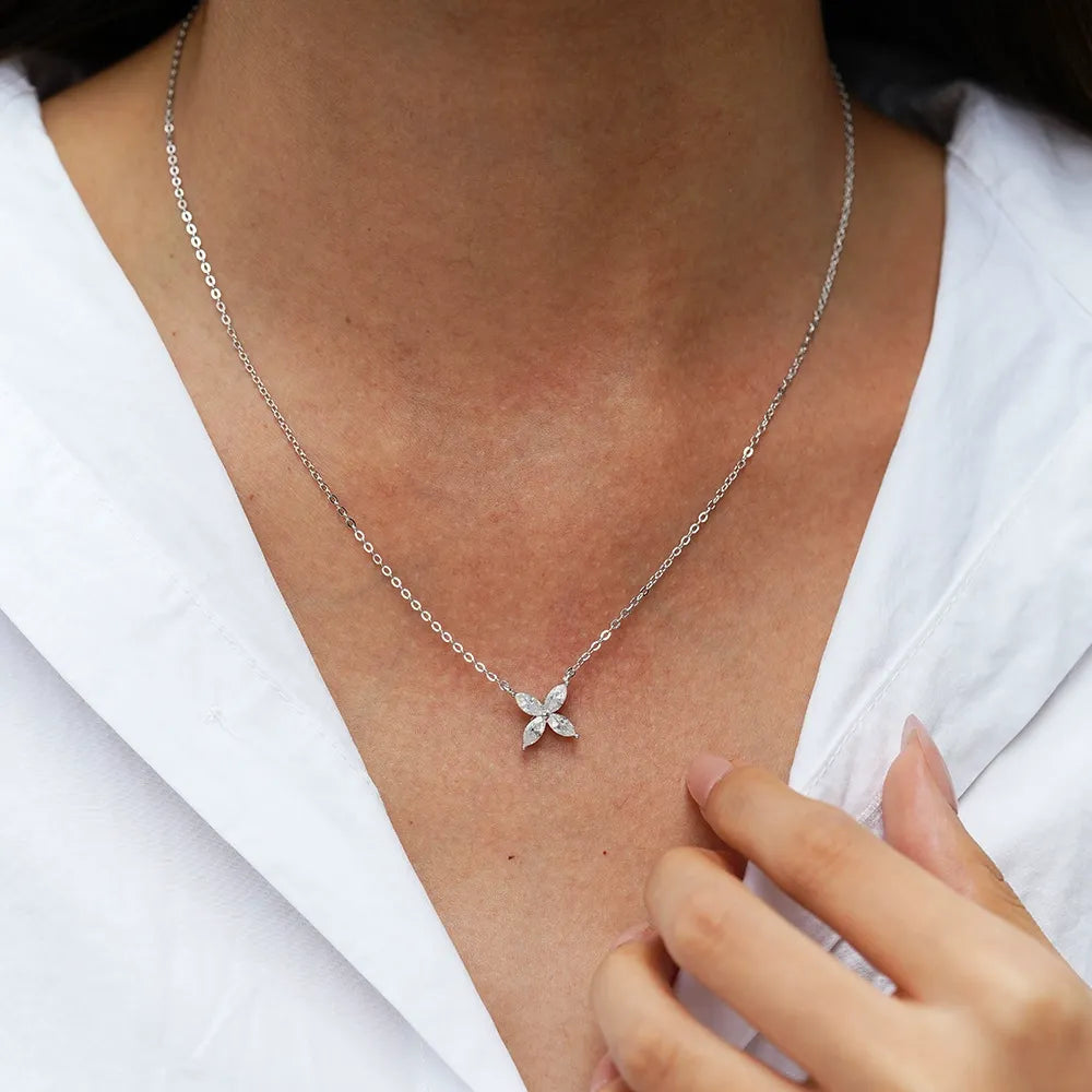 Marquise Cut Moissanite Flower Pendant