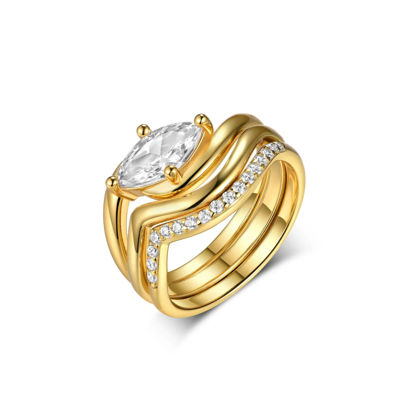 Marquise Moissanite Bridal Set with Chevron Bands