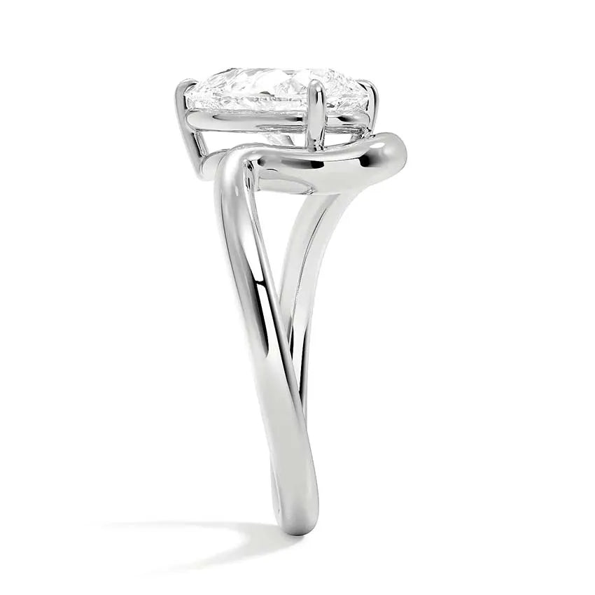 Solitaire Wave Band Emerald Cut Engagement Ring