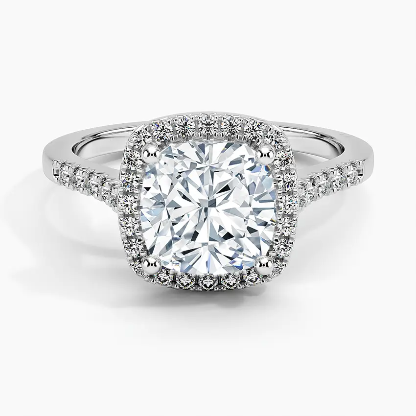 French Pavé Cushion Halo Engagement Ring