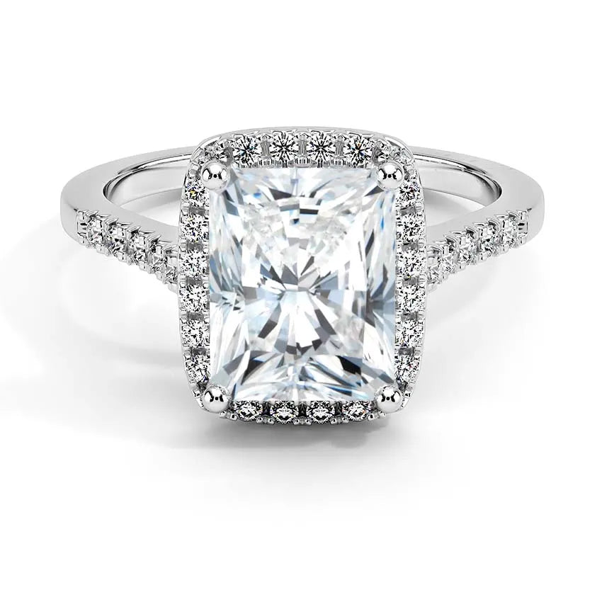 French Pavé Radiant Halo Engagement Ring