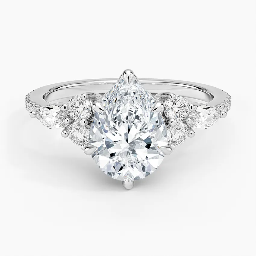 round & pear cluster pave Pear Cut Engagement Ring