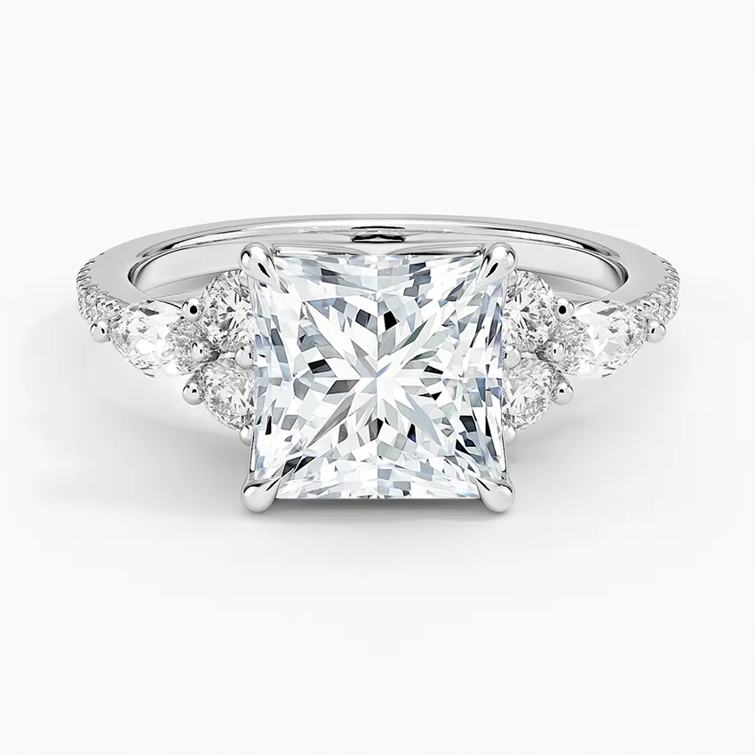 round & pear cluster pave Princess Cut Engagement Ring