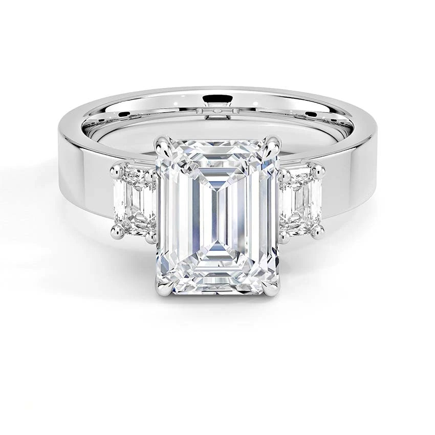 Thick Band Three Emerald Moissanite Ring