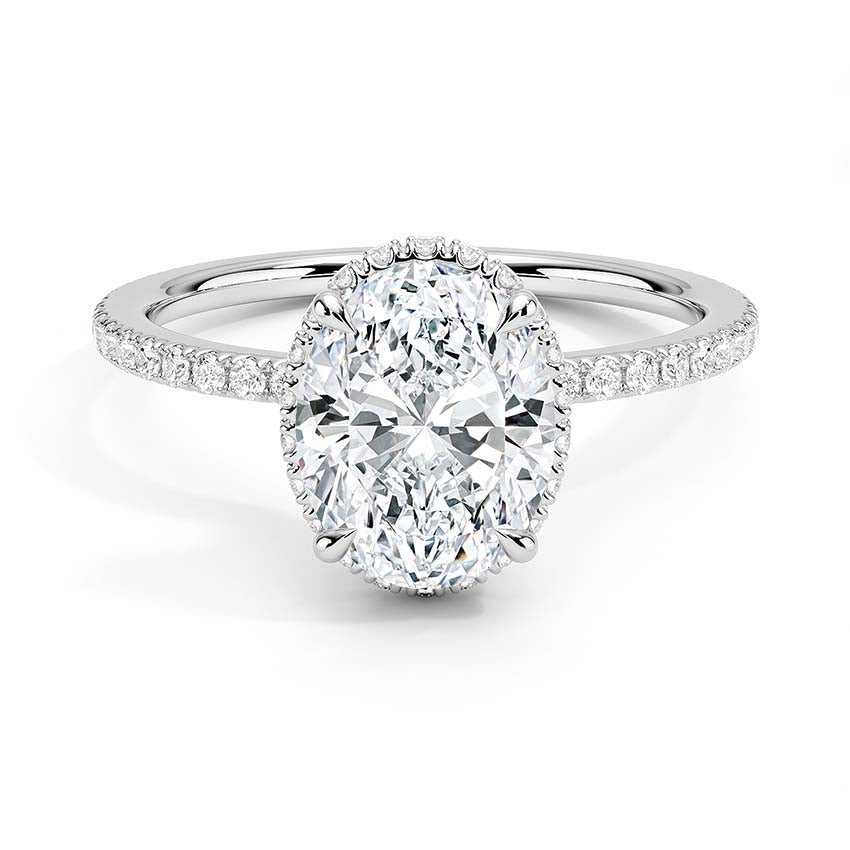 French Pave Double Halo Oval Moissanite Engagement Ring