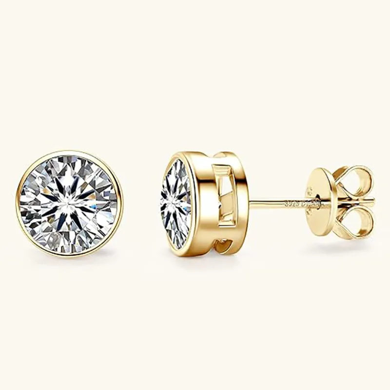 Round Bezel Moissanite Earrings