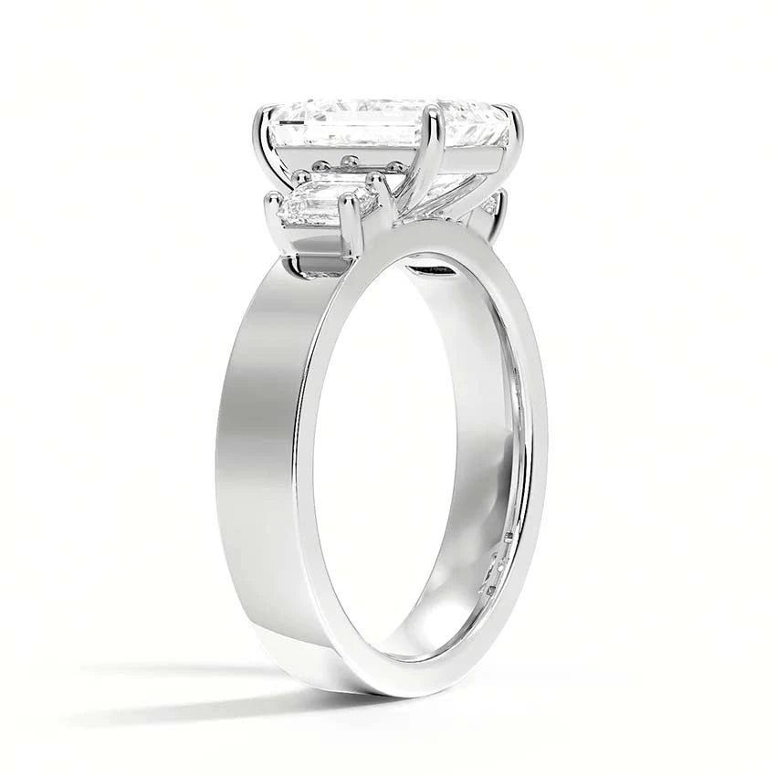 Thick Band Three Emerald Moissanite Ring