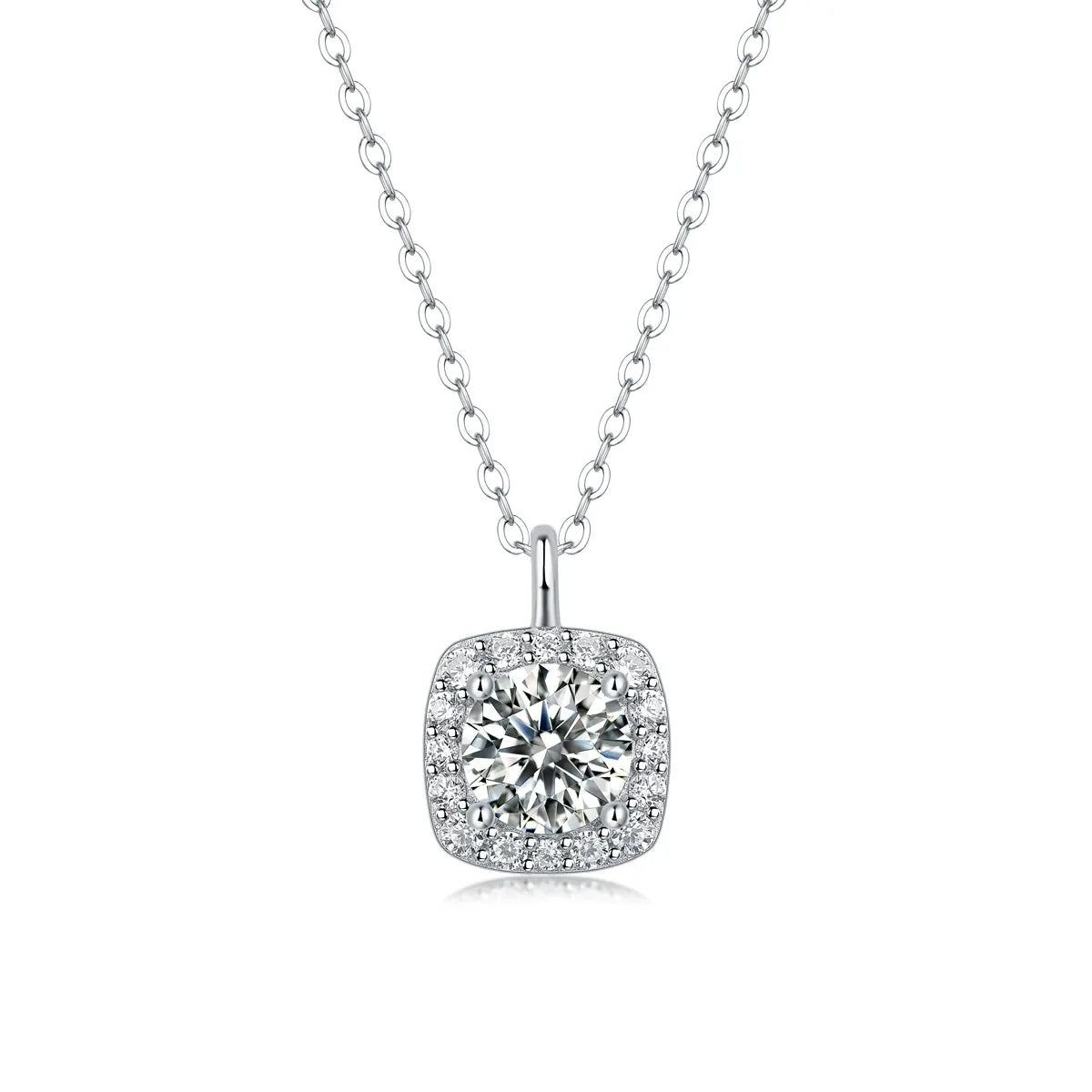 Petite Round Moissanite in Cushion Halo Pendant