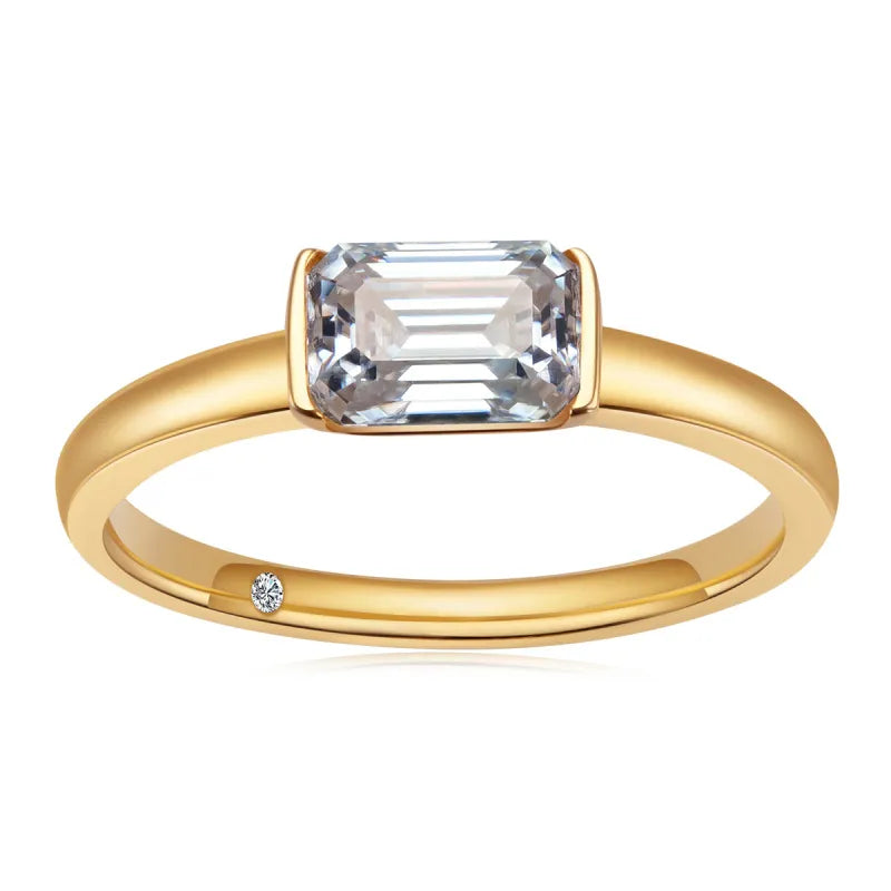Bezel Set Emerald Cut Moissanite Engagement Ring