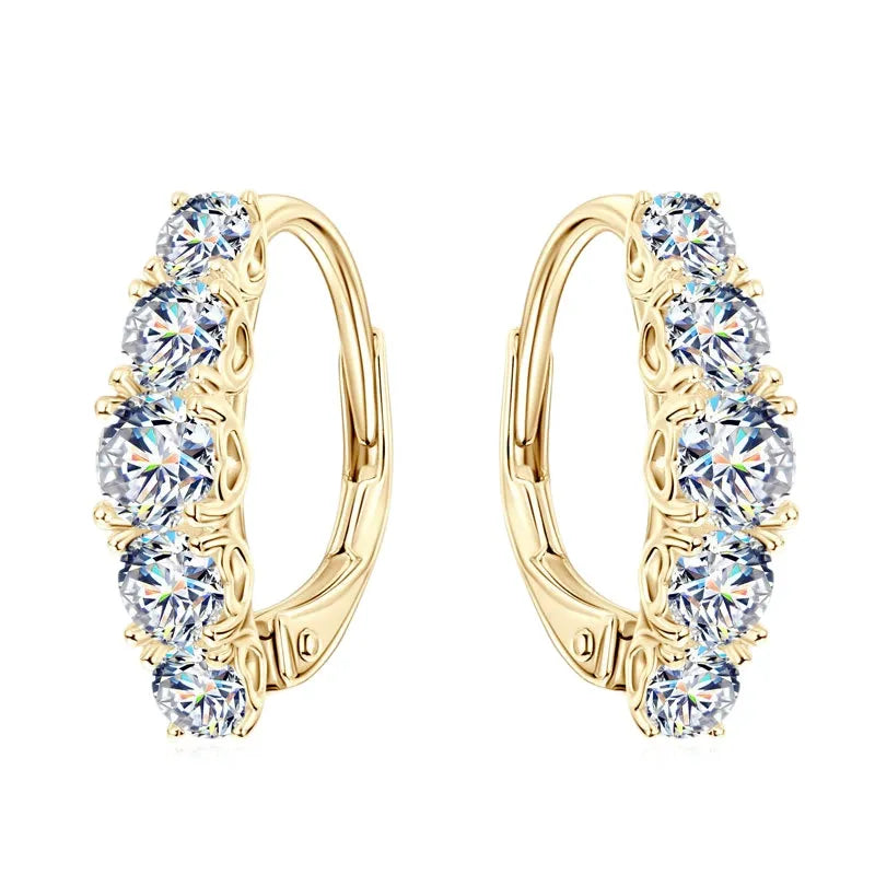 Graduated 5 Stone Round Moissanite Hoop Earrings