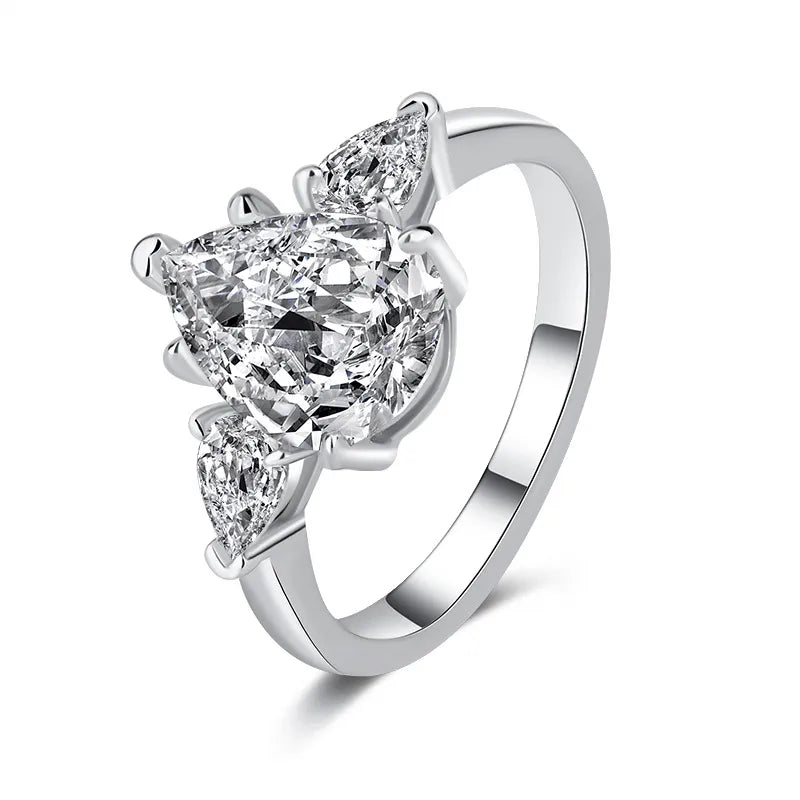 Three Stone Pear Cut Moissanite Engagement Ring