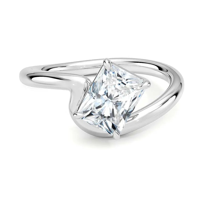 Solitaire Wave Band Emerald Cut Engagement Ring