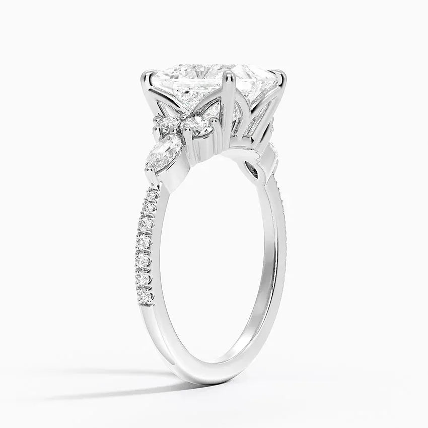 round & pear cluster pave Princess Cut Engagement Ring