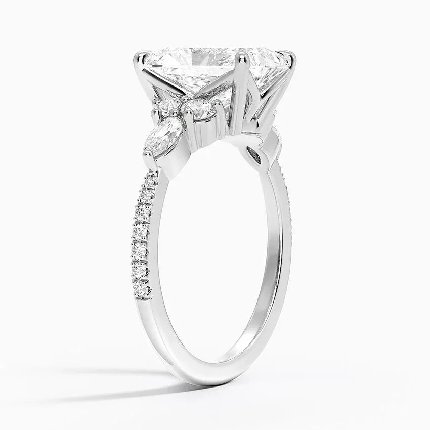round & pear cluster pave Radiant Cut Engagement Ring