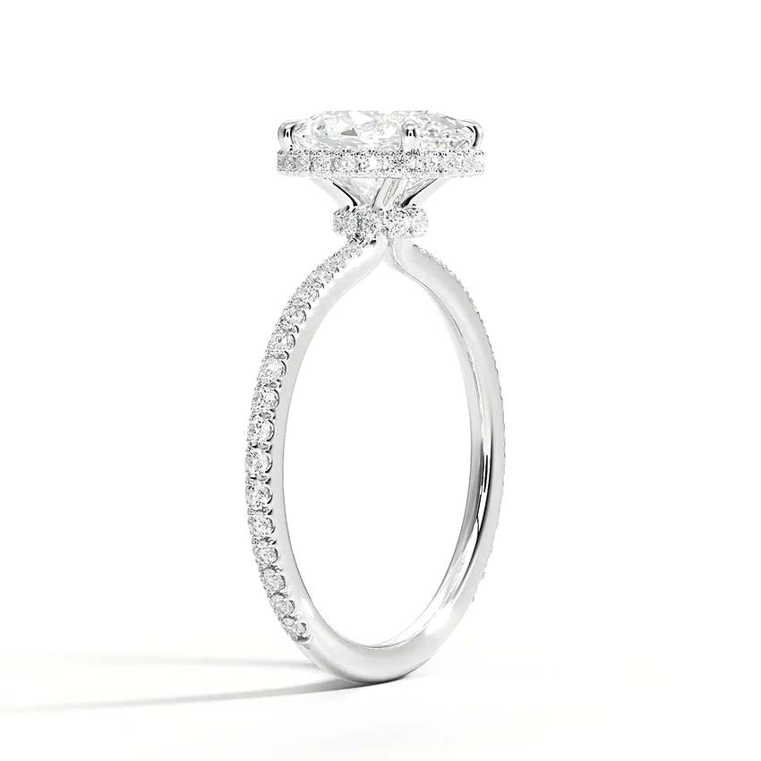 French Pave Double Halo Oval Moissanite Engagement Ring