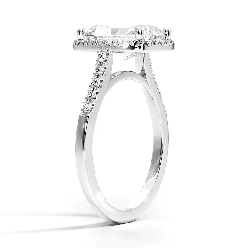 French Pavé Radiant Halo Engagement Ring
