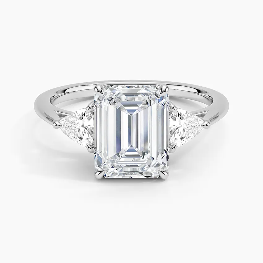 Trillion Cut Three Stone Emerald Engagement Ring